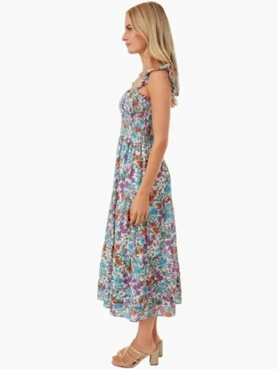 Anthropologie Roller Rabbit Dress Blomst Doe Silk Cotton Floral Shirred Sundress - Picture 3 of 12